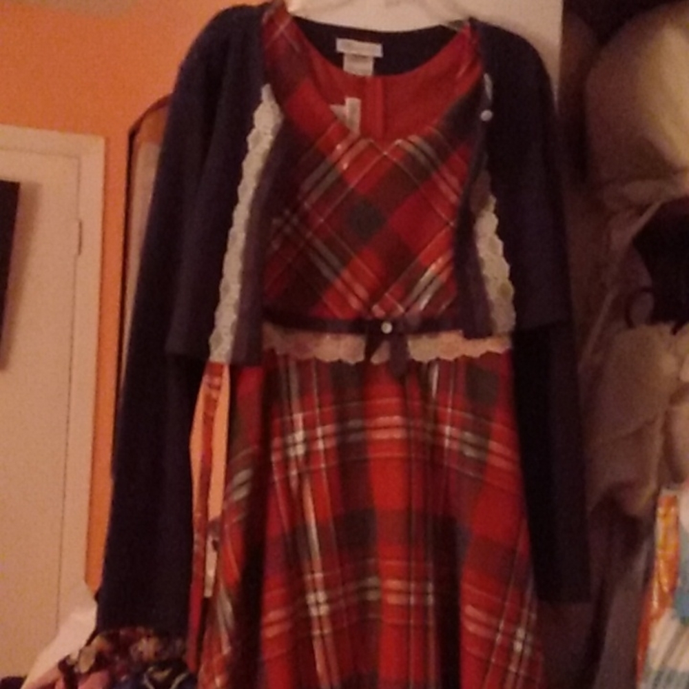 Bonnie Jean Christmas Dress With Attached grey sweater Size 16